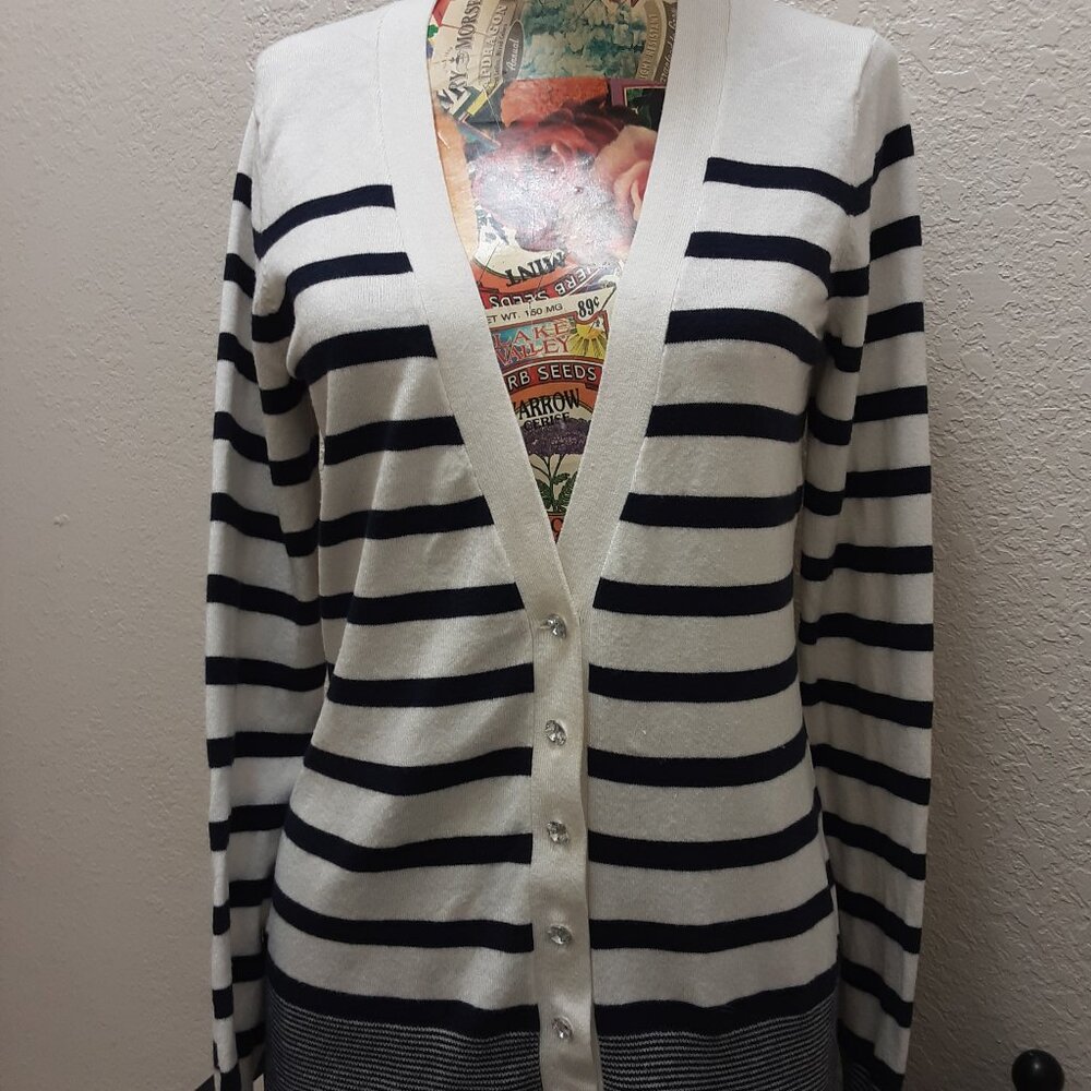 Express Striped V Neck Cardigan Sweater